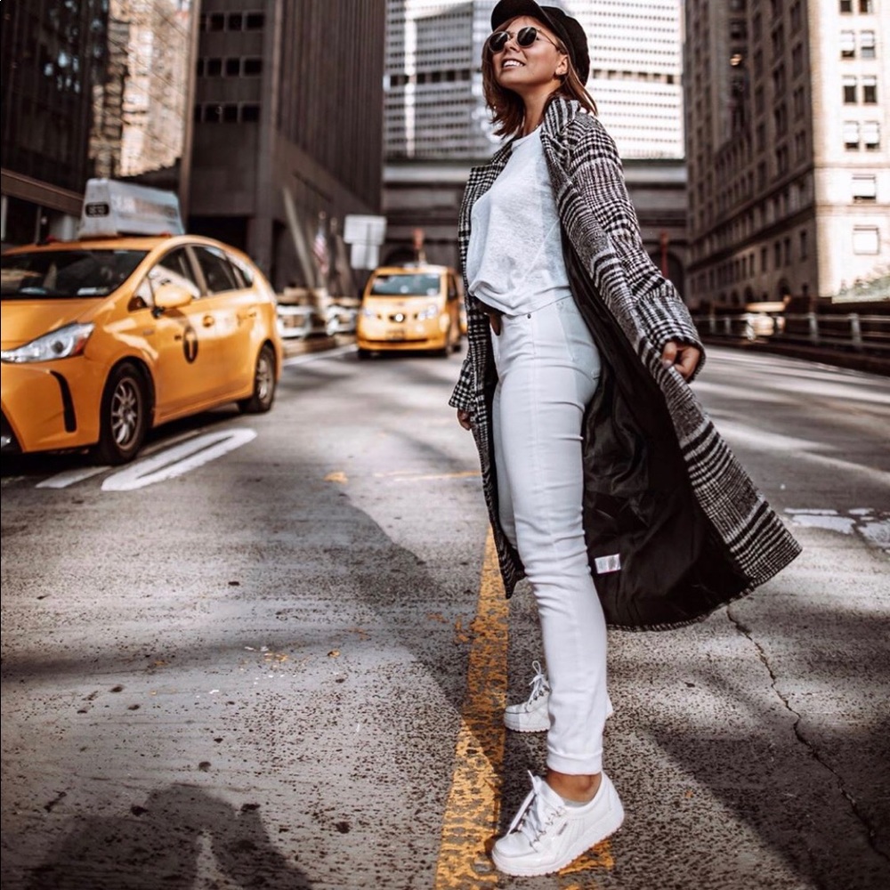 Chenelle Plaid Belted Coat - Black & White - Picture 4 of 7